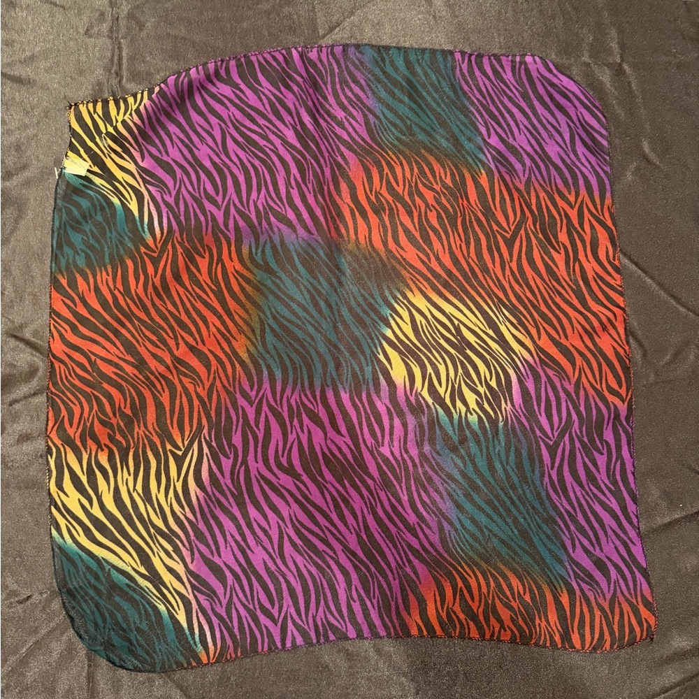 Vibrant Multicolor Zebra Print Silk Scarf/Handkerchief